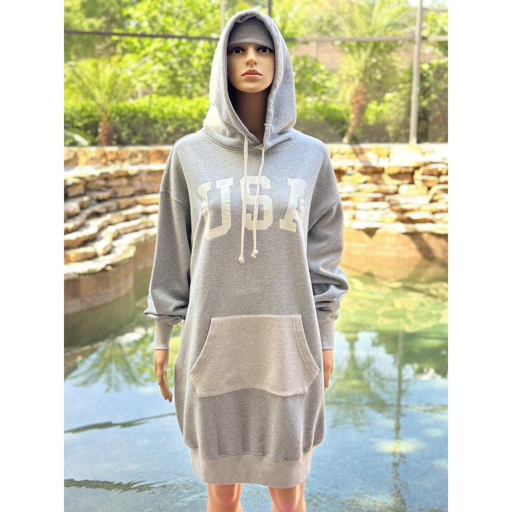 Polo Ralph Lauren Women's Gray Hoodie Sweater Dress S USA Knee Length New